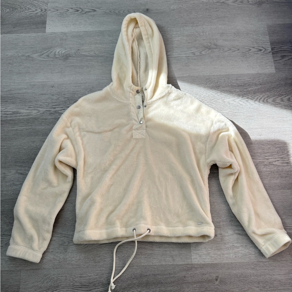 Hollister Cream Fleece Hooded Sweater size medium